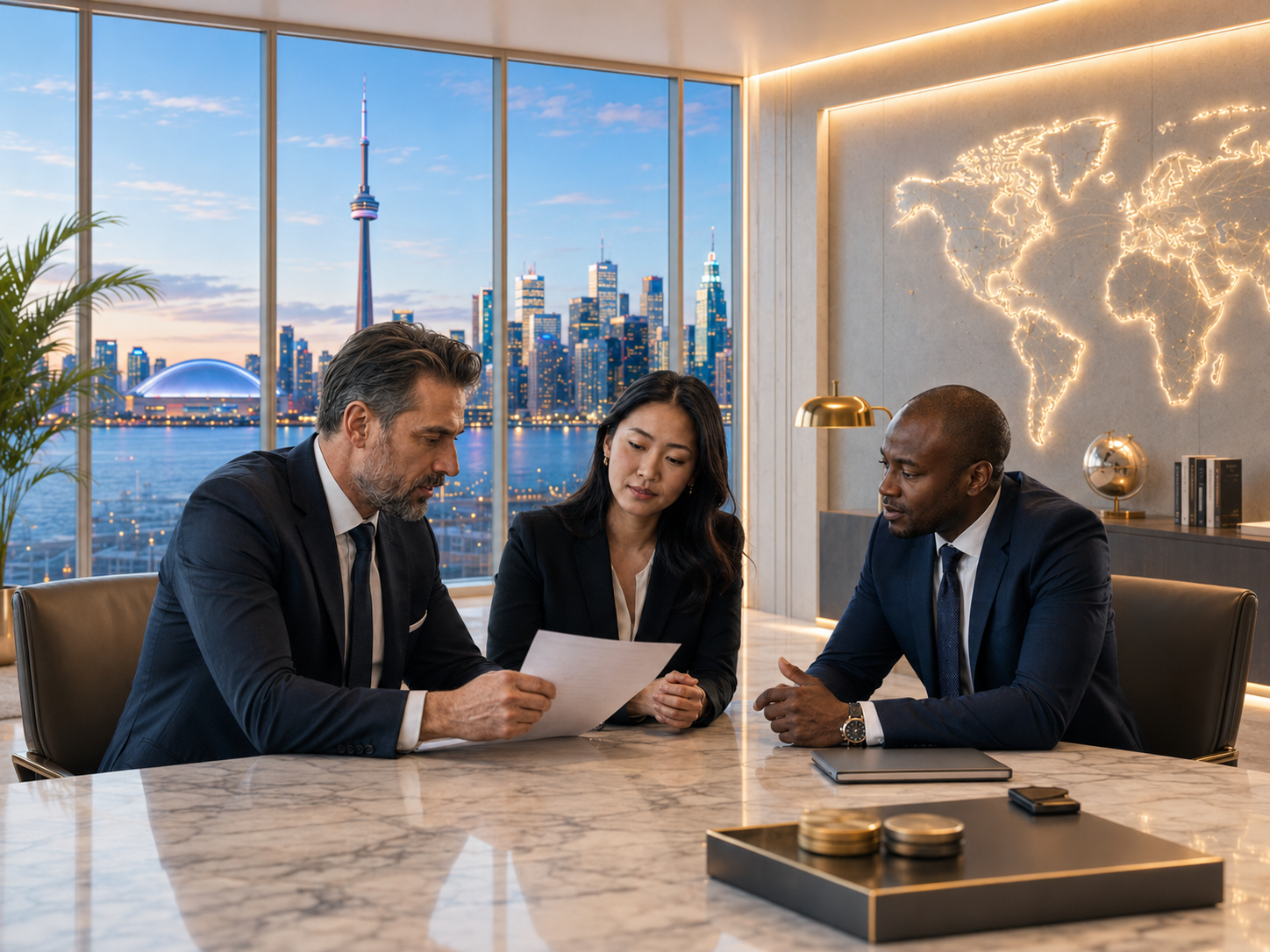 International business partners meeting in a Toronto office